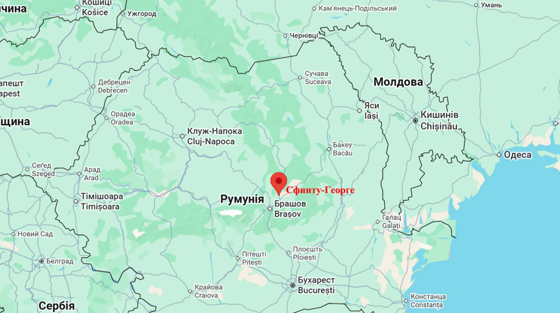 Місто Сфинту-Георге на мапі в дельті Дунаю