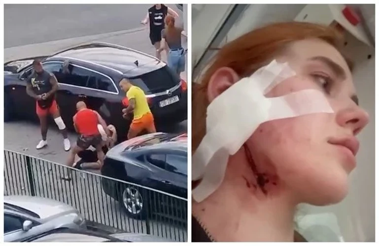 Побиття української пари в Польщі / кадри з відео нападу на майданчику біля магазину